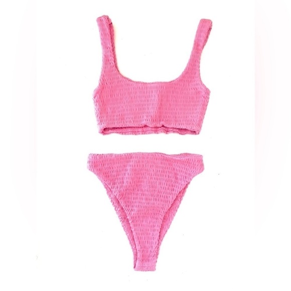NWOT Naked Wardrobe Barbie Bubblegum Pink Smocked 2 Piece Bikini sz Large - Picture 9 of 11